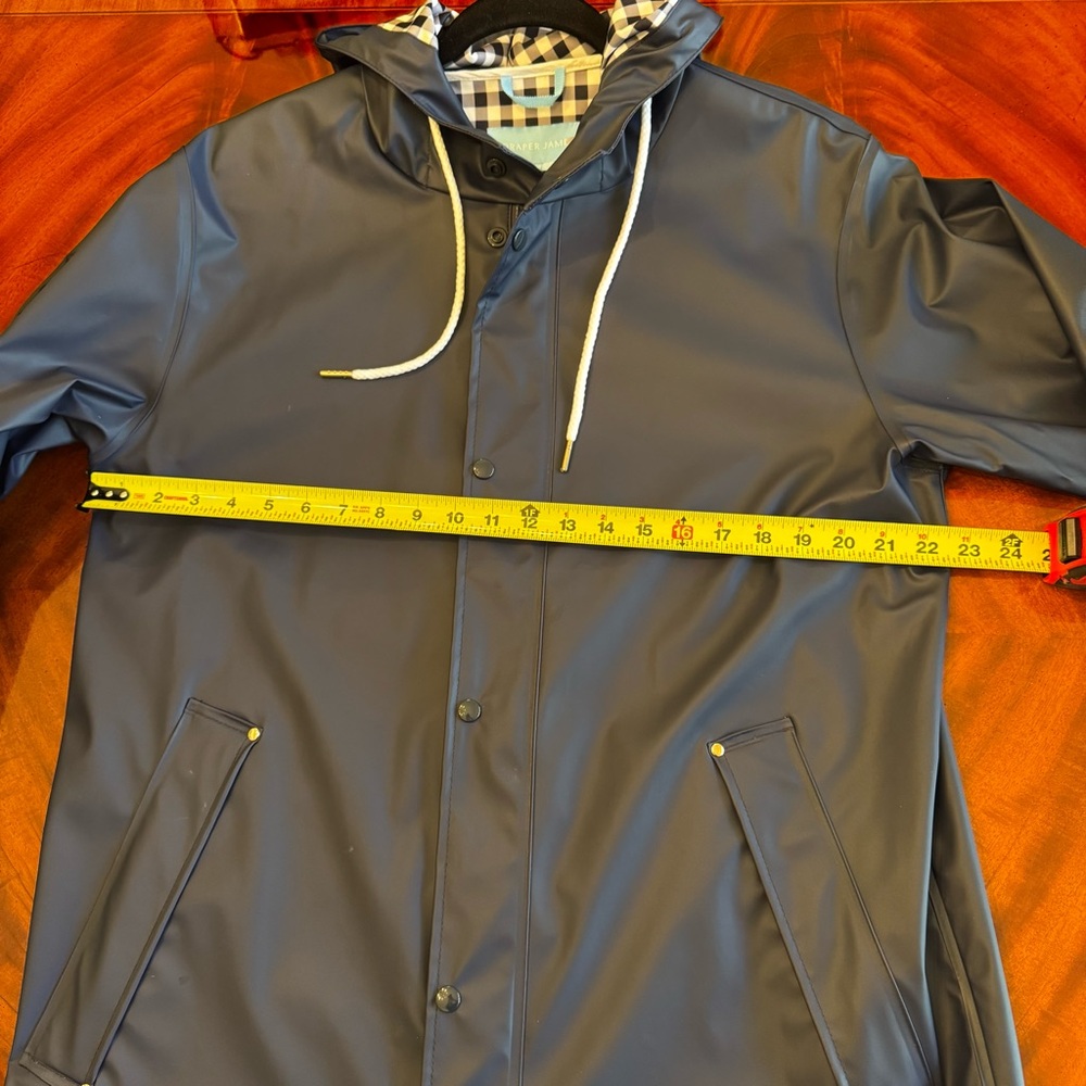 NWT Draper James Raincheck Waterproof Hooded Rain Jacket Navy Gingham M - Picture 10 of 13
